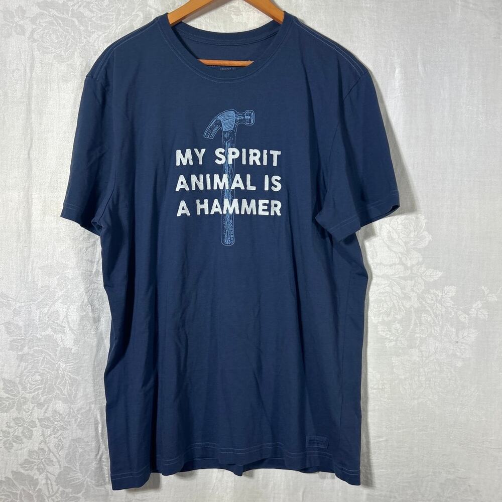 Life Is Good T Shirt Large Navy Crusher Tee NEW My Spirit Animal is a Hammer